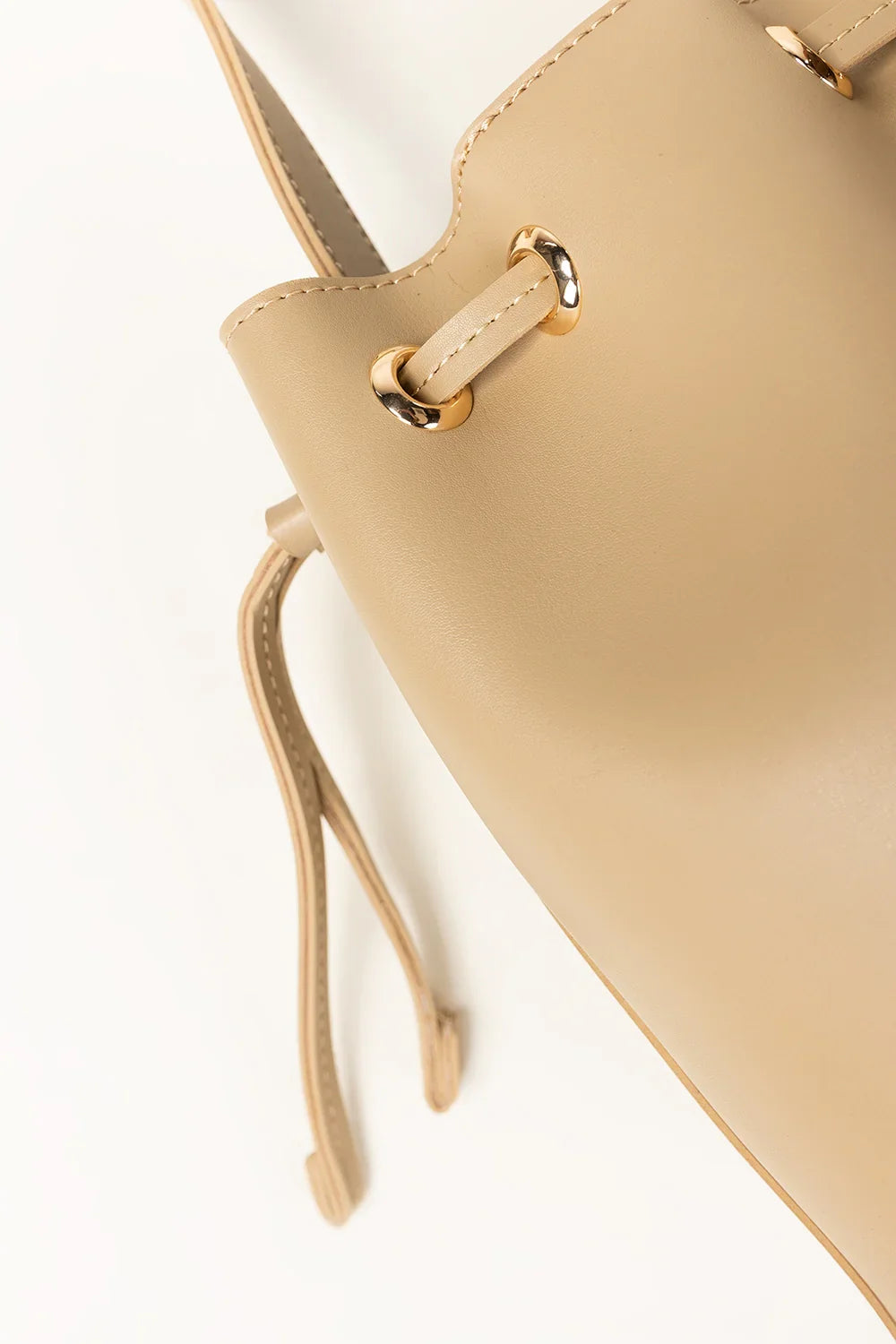 Beige Drawstring Bucket Bag