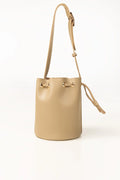Beige Drawstring Bucket Bag