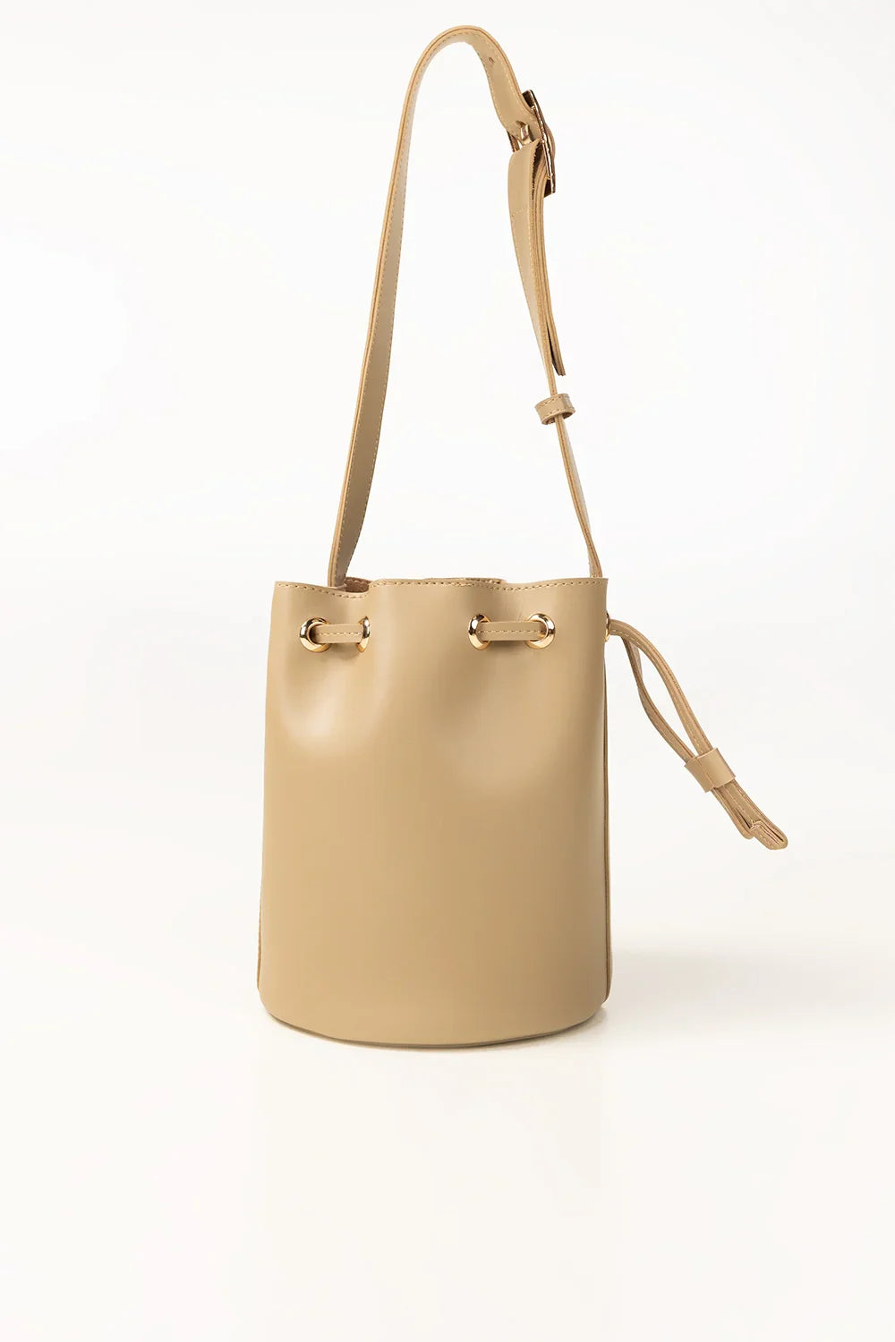 Beige Drawstring Bucket Bag