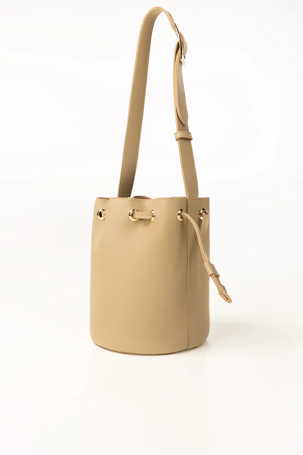 Beige Drawstring Bucket Bag