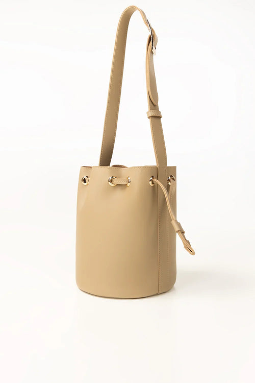 Beige Drawstring Bucket Bag