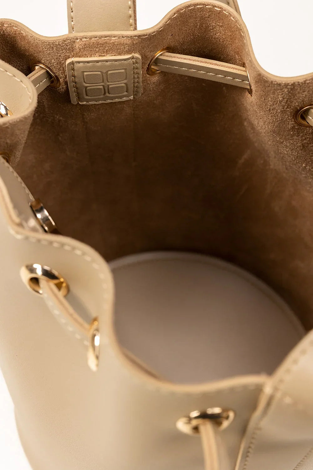 Beige Drawstring Bucket Bag