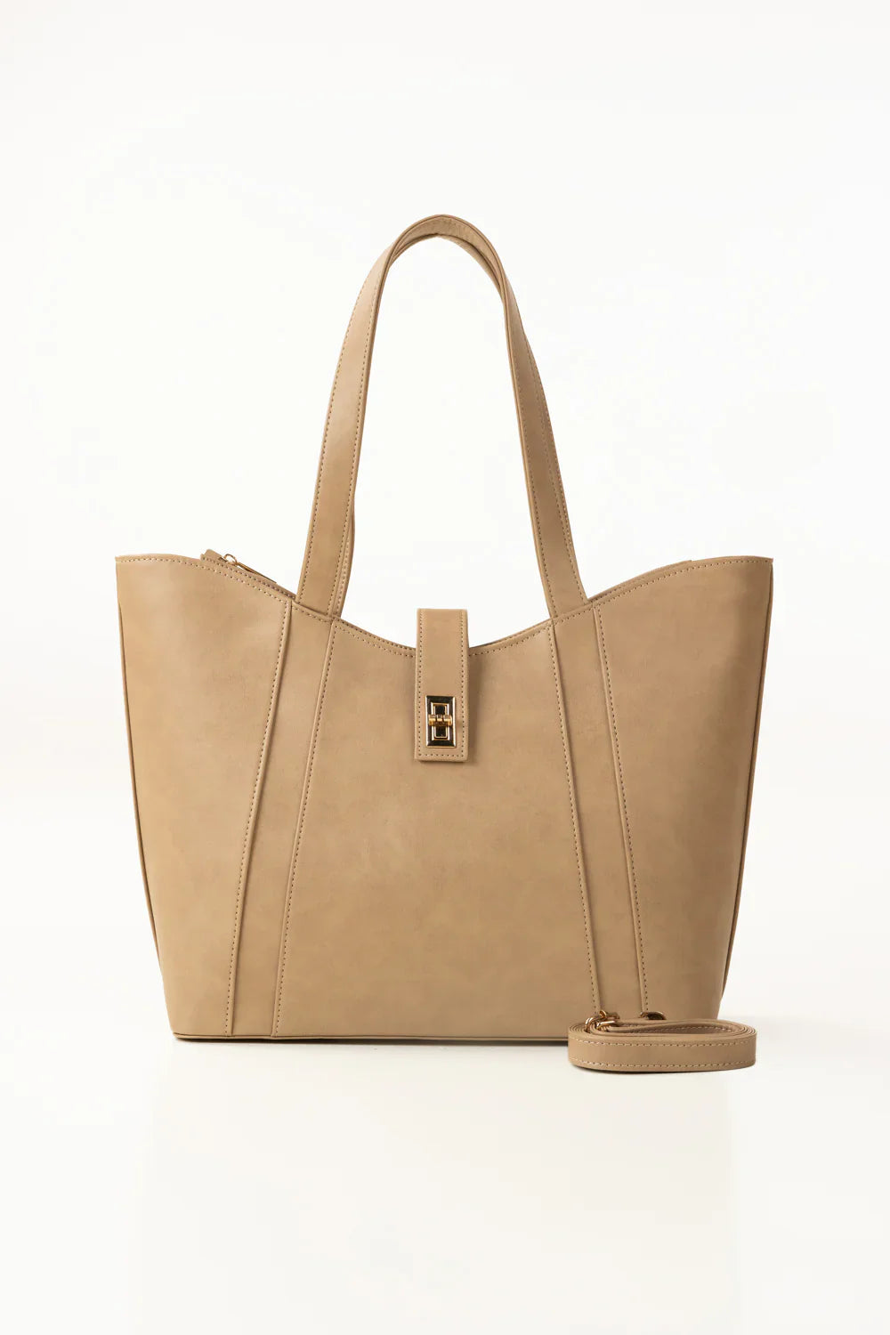 Beige Lock Shoulder Bag