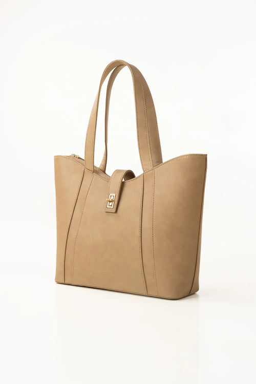 Beige Lock Shoulder Bag
