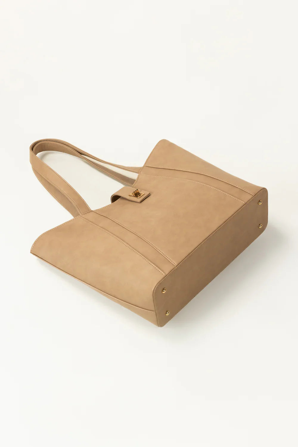 Beige Lock Shoulder Bag