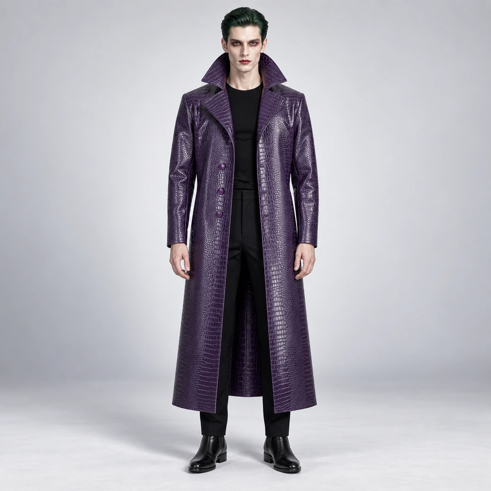 Men’s Joker Suicide Squad Purple Leather Trench Coat