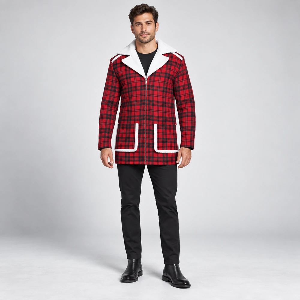 Men’s Ryan Reynolds Mens Shearling Flannel Coat Cotton Sherpa Jacket