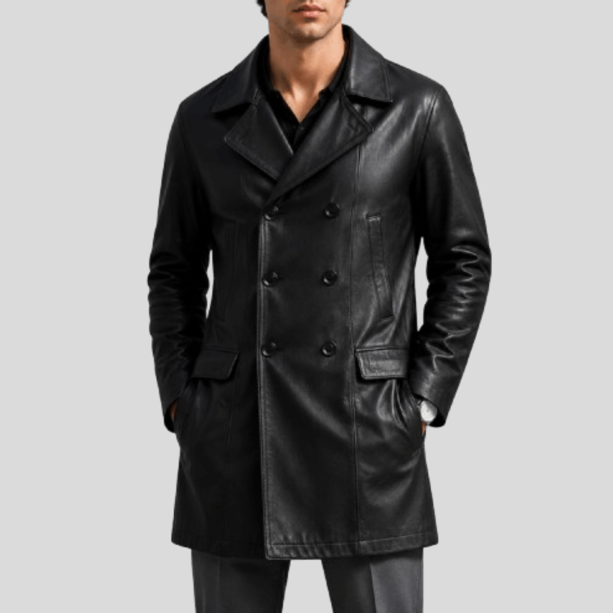 Men's Vintage Distressed Sheepskin Leather Coat - Image 7