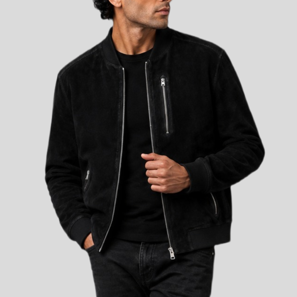 Men's Sheepskin Suede Bomber Jacket