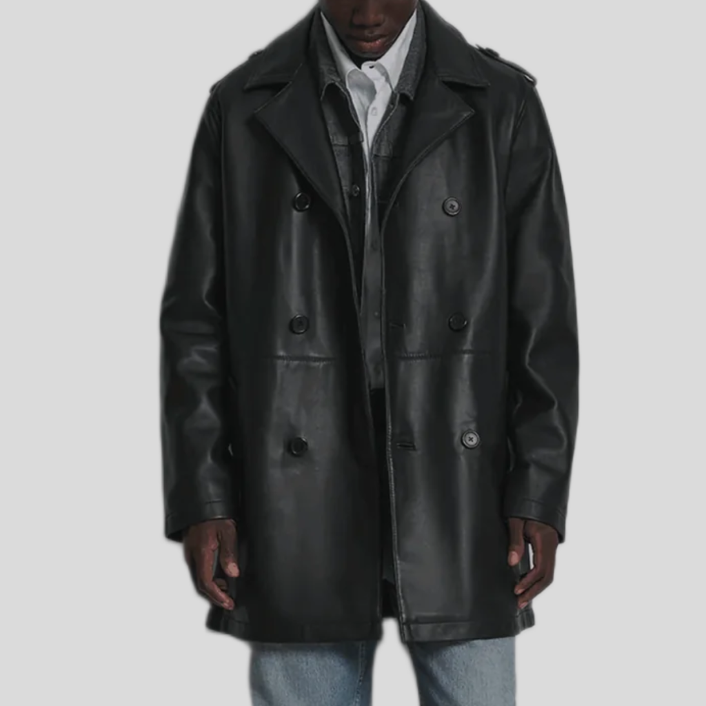 Men's Otto Leather Double-Breasted Short Car Coat