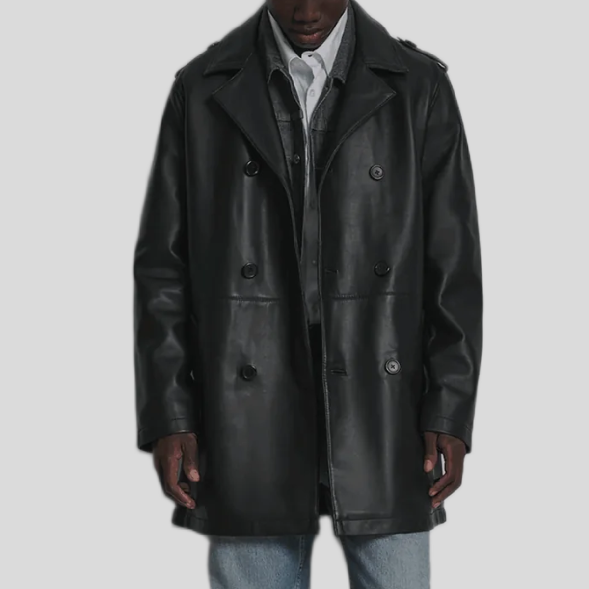 Men's Otto Leather Double-Breasted Short Car Coat