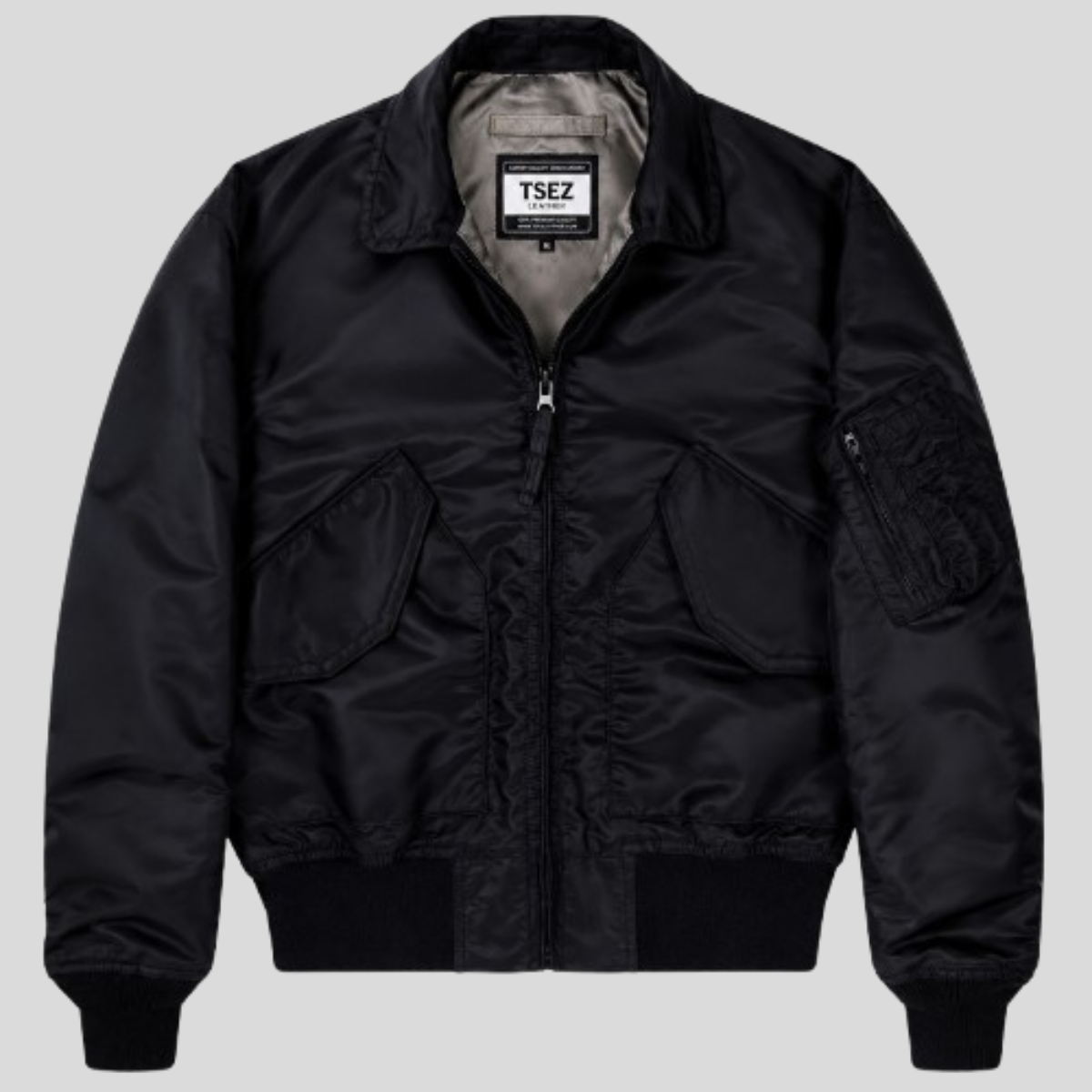Men's Black Stealth Nylon Flight Bomber Jacket - Image 9