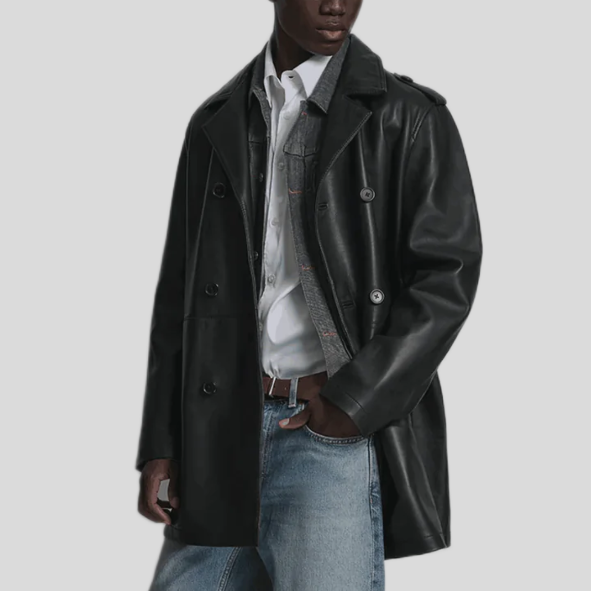 Men's Otto Leather Double-Breasted Short Car Coat - Image 9
