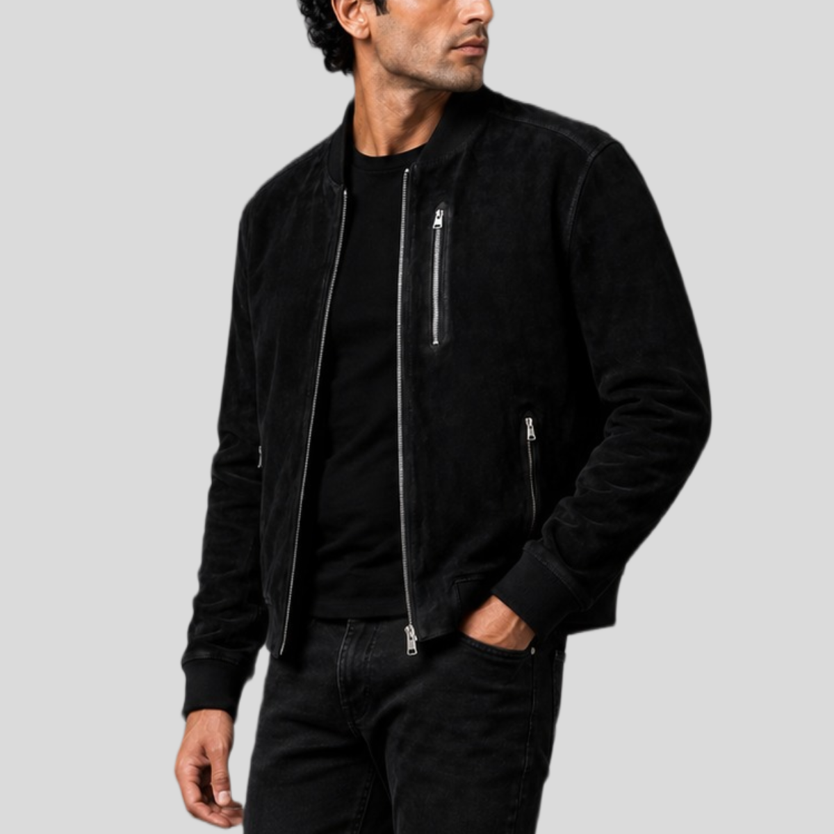 Men's Sheepskin Suede Bomber Jacket - Image 7