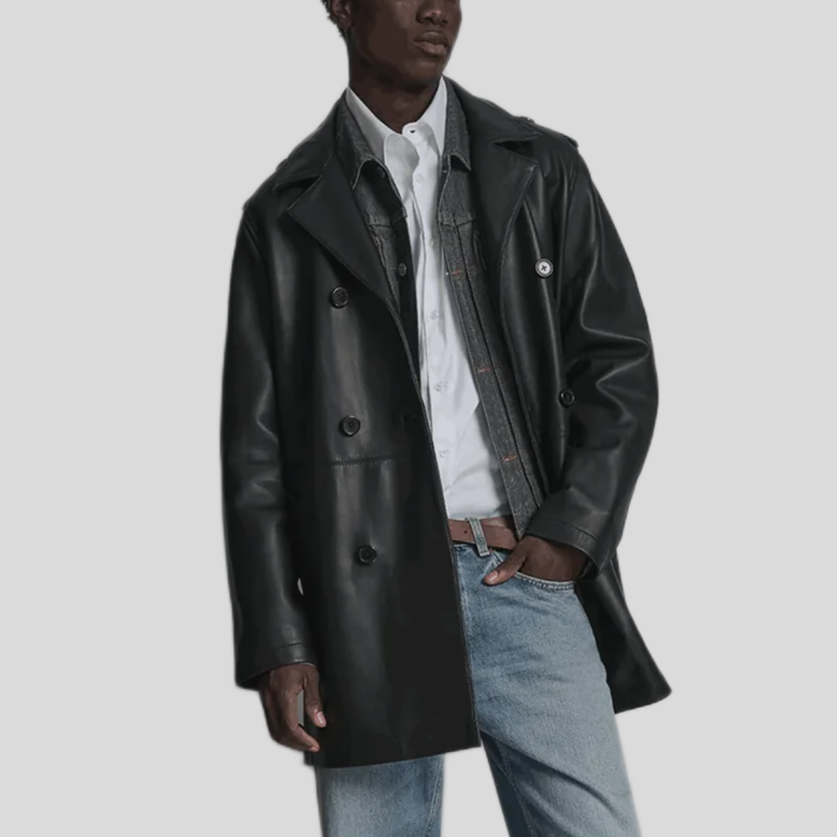 Men's Otto Leather Double-Breasted Short Car Coat - Image 3