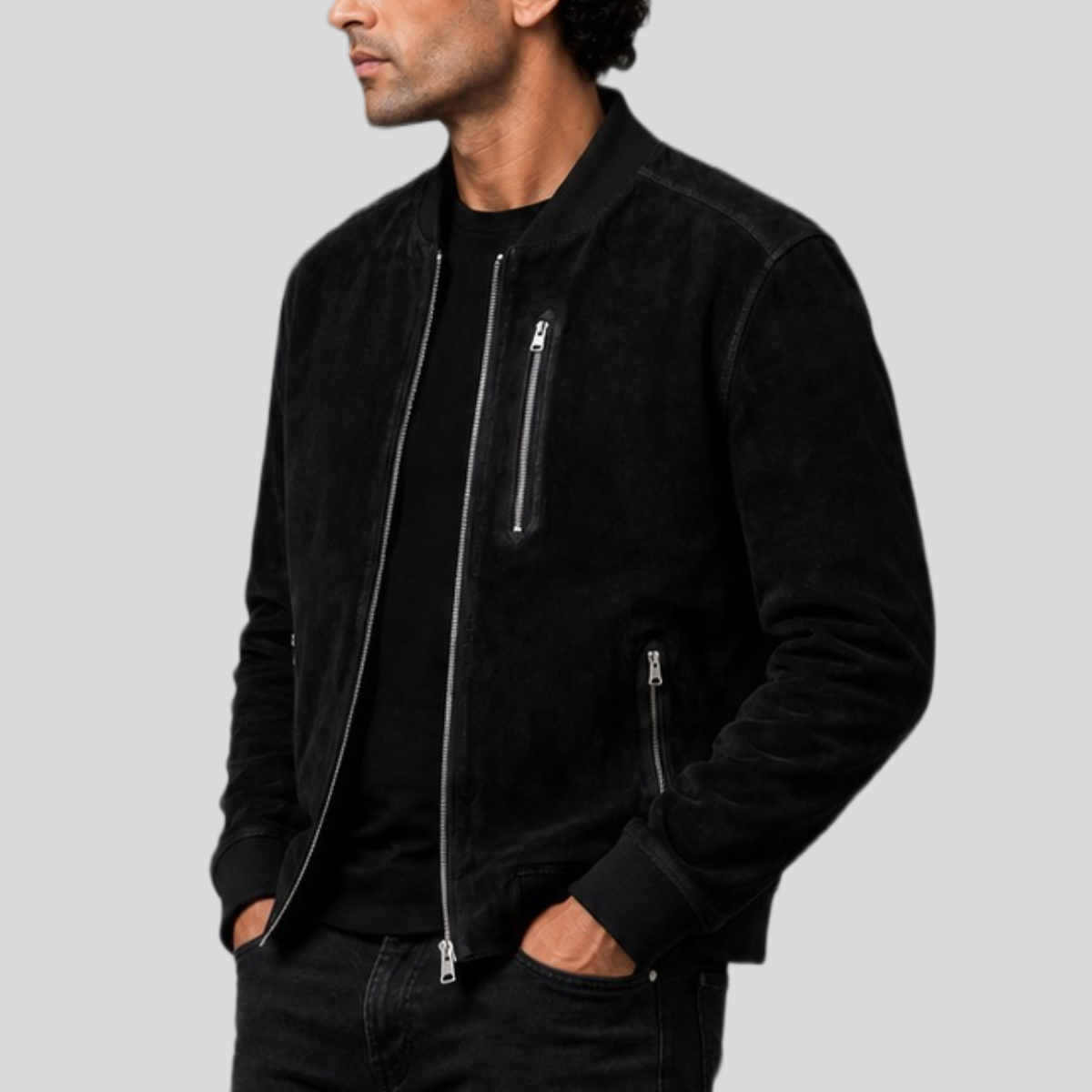 Men's Sheepskin Suede Bomber Jacket - Image 4