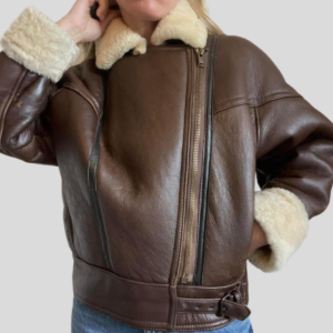 Women's Vintage B-3 Brown Sheepskin Shearling Aviator Bomber Jacket