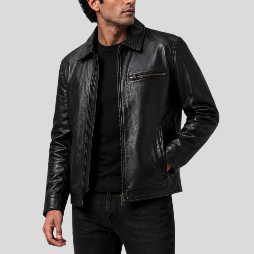 Men's Vintage Sheepskin Leather Motorcycle Jacket