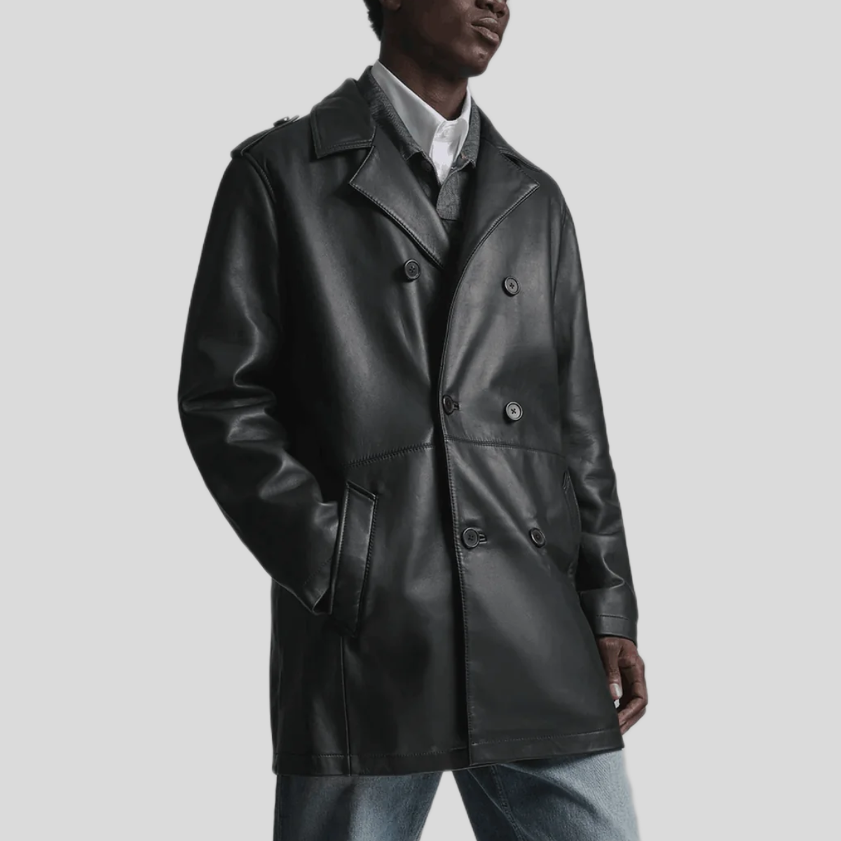 Men's Otto Leather Double-Breasted Short Car Coat - Image 4