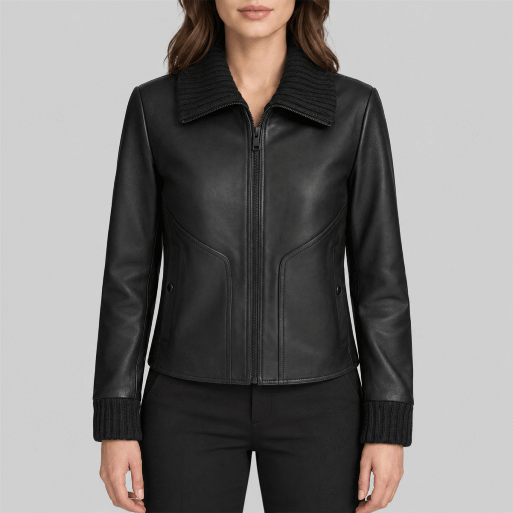 Women's black Snap-Front Leather Jacket