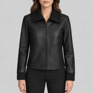 Women's black Snap-Front Leather Jacket