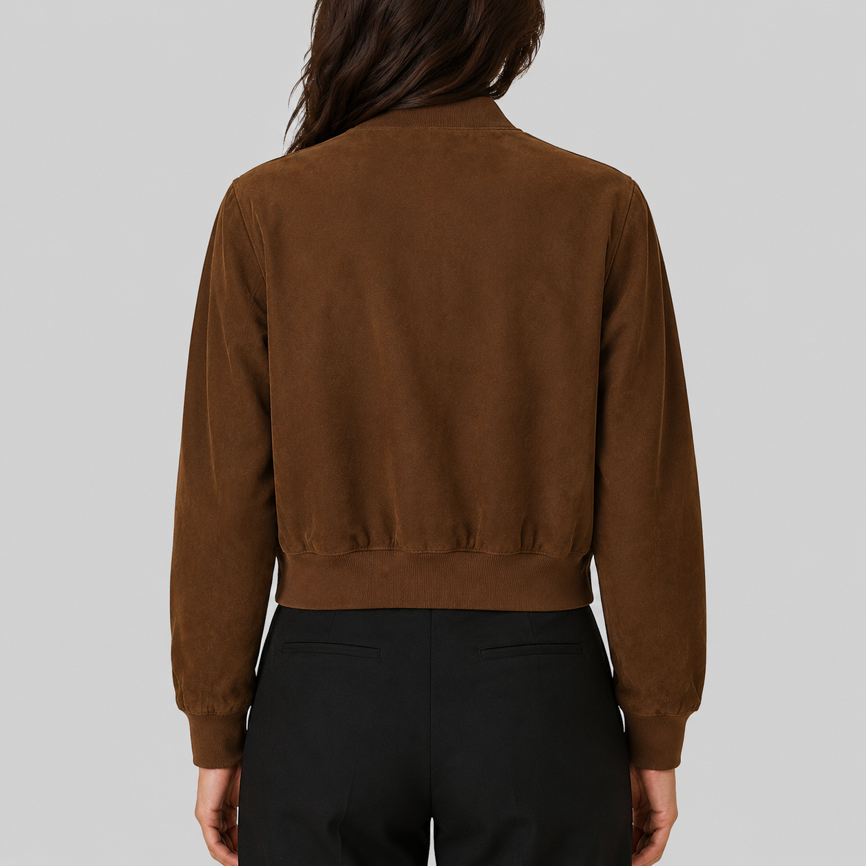 Women's Brown Suede Classic Bomber Jacket - Image 10