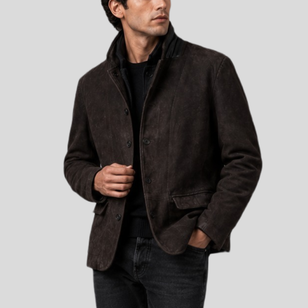 Men's Double-Layered Waxed Sheepskin Suede Blazer