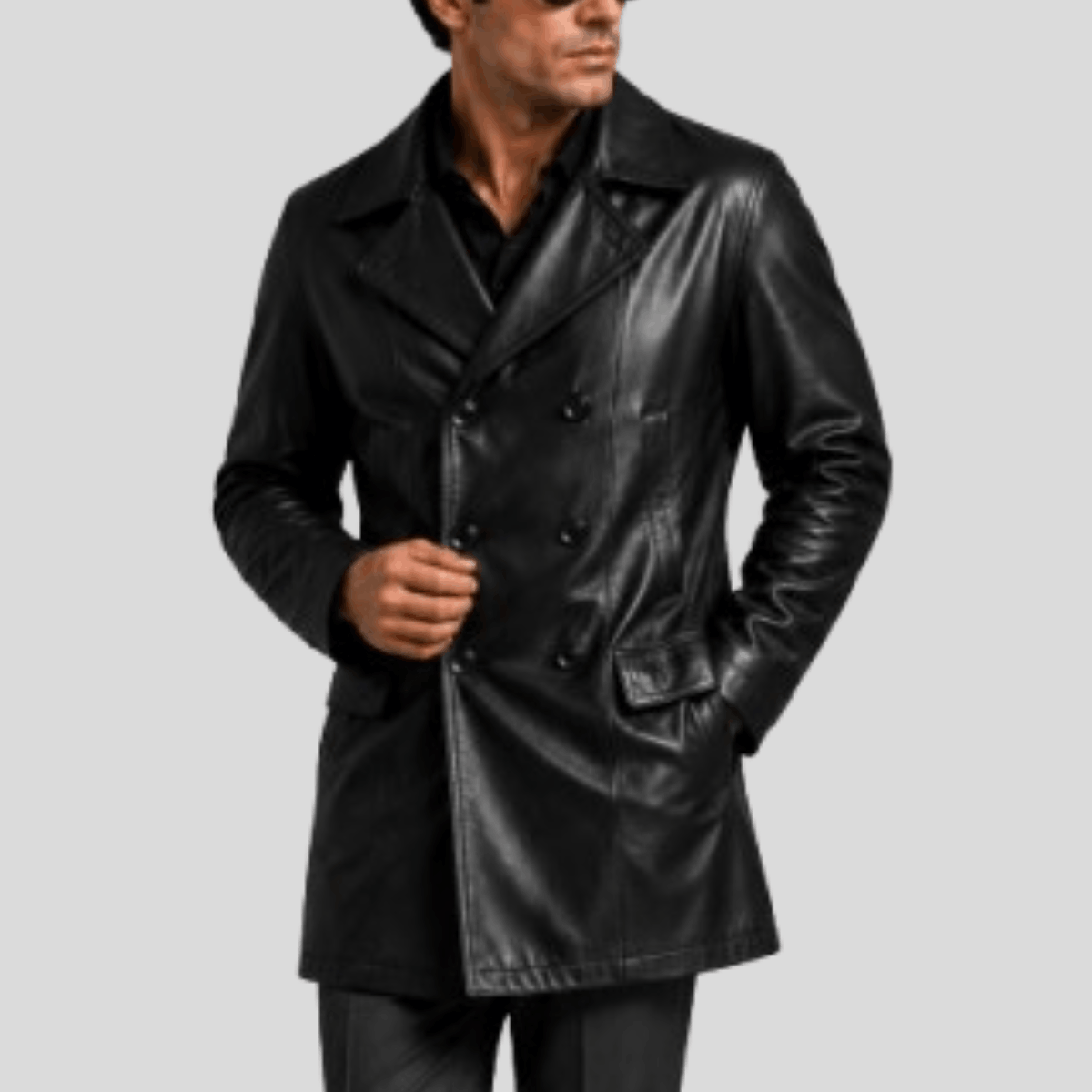 Men's Vintage Distressed Sheepskin Leather Coat - Image 2