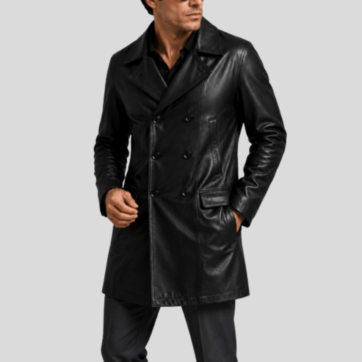 Men's Vintage Distressed Sheepskin Leather Coat - Image 4