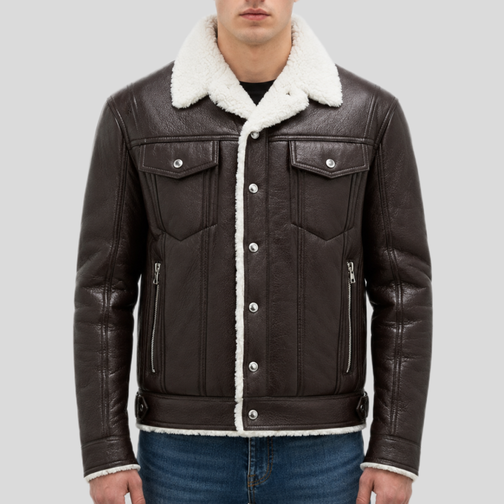 Men's Streetstyle Faux Shearling Leather Bomber Jacket