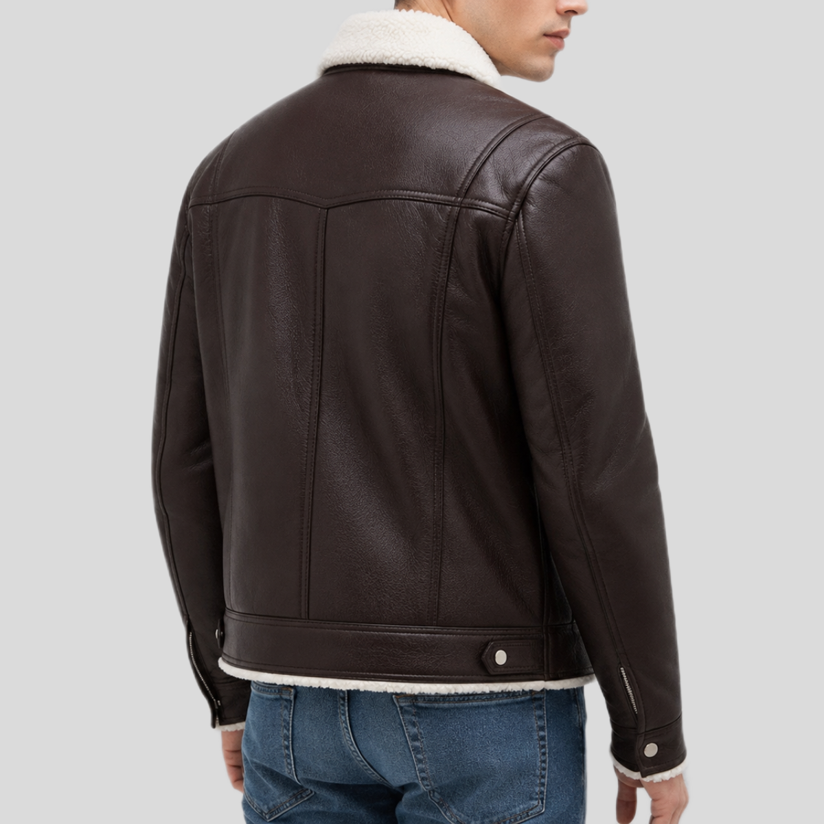 Men's Streetstyle Faux Shearling Leather Bomber Jacket - Image 6