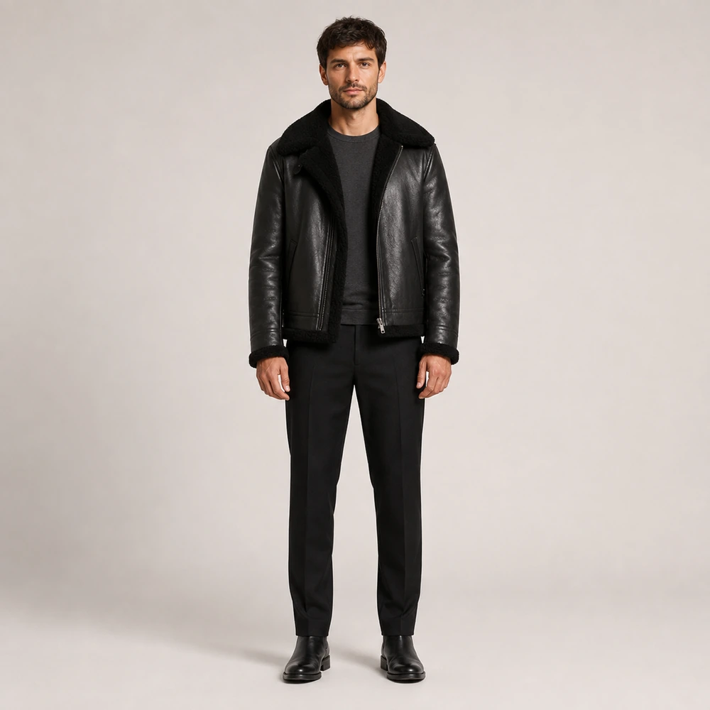 Men’s Boxy Black Sheepskin Jacket