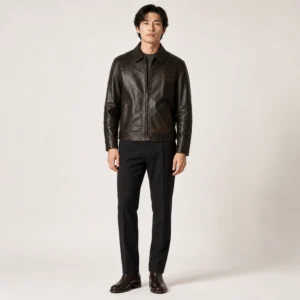 Men’s Wool Bomber Jacket In Burgundy Nappa leather